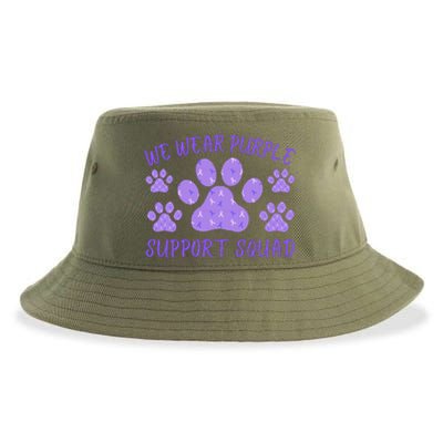 We Wear Purple Domestic Violence Awareness Purple Ribbon Dog Paws Cat Paws Sustainable Bucket Hat