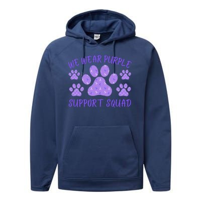 We Wear Purple Domestic Violence Awareness Purple Ribbon Dog Paws Cat Paws Performance Fleece Hoodie