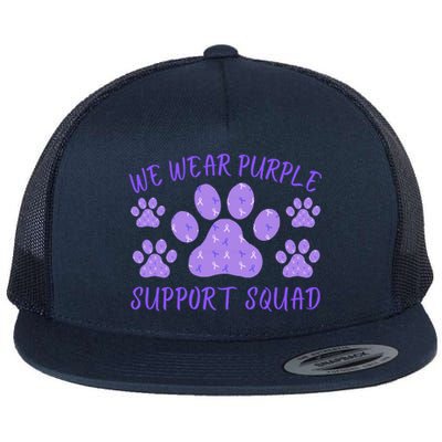 We Wear Purple Domestic Violence Awareness Purple Ribbon Dog Paws Cat Paws Flat Bill Trucker Hat