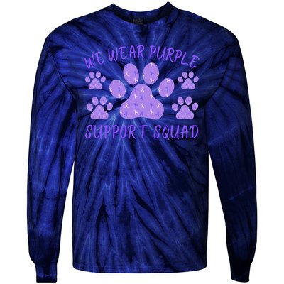 We Wear Purple Domestic Violence Awareness Purple Ribbon Dog Paws Cat Paws Tie-Dye Long Sleeve Shirt