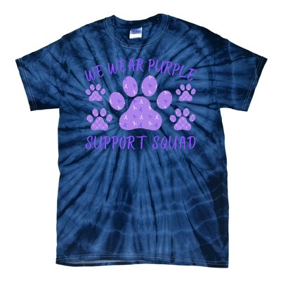 We Wear Purple Domestic Violence Awareness Purple Ribbon Dog Paws Cat Paws Tie-Dye T-Shirt