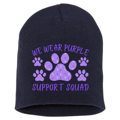 We Wear Purple Domestic Violence Awareness Purple Ribbon Dog Paws Cat Paws Short Acrylic Beanie