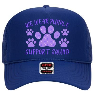 We Wear Purple Domestic Violence Awareness Purple Ribbon Dog Paws Cat Paws High Crown Mesh Back Trucker Hat