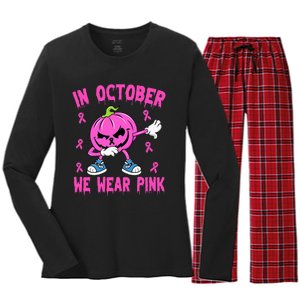 We Wear P.I.N.K Breast Cancer Pumpkin Halloween Women's Long Sleeve Flannel Pajama Set 