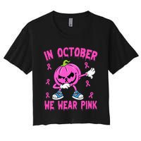 We Wear P.I.N.K Breast Cancer Pumpkin Halloween Women's Crop Top Tee