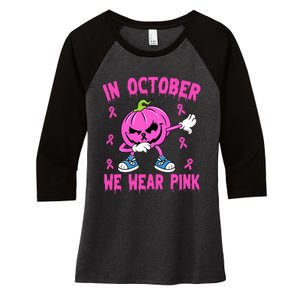 We Wear P.I.N.K Breast Cancer Pumpkin Halloween Women's Tri-Blend 3/4-Sleeve Raglan Shirt