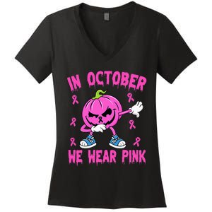 We Wear P.I.N.K Breast Cancer Pumpkin Halloween Women's V-Neck T-Shirt