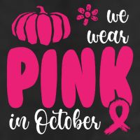 We Wear Pink In October Pumpkin Ribbon 7 Panel Mesh Trucker Snapback Hat