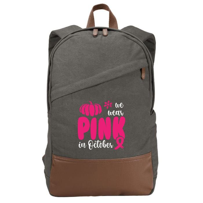 We Wear Pink In October Pumpkin Ribbon Cotton Canvas Backpack