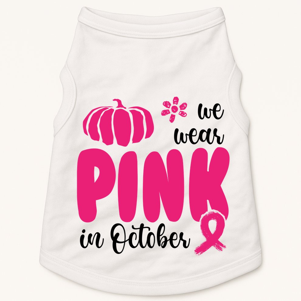 We Wear Pink In October Pumpkin Ribbon Doggie Tank