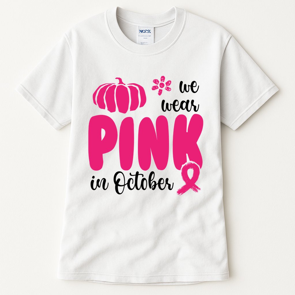 We Wear Pink In October Pumpkin Ribbon Tall T-Shirt