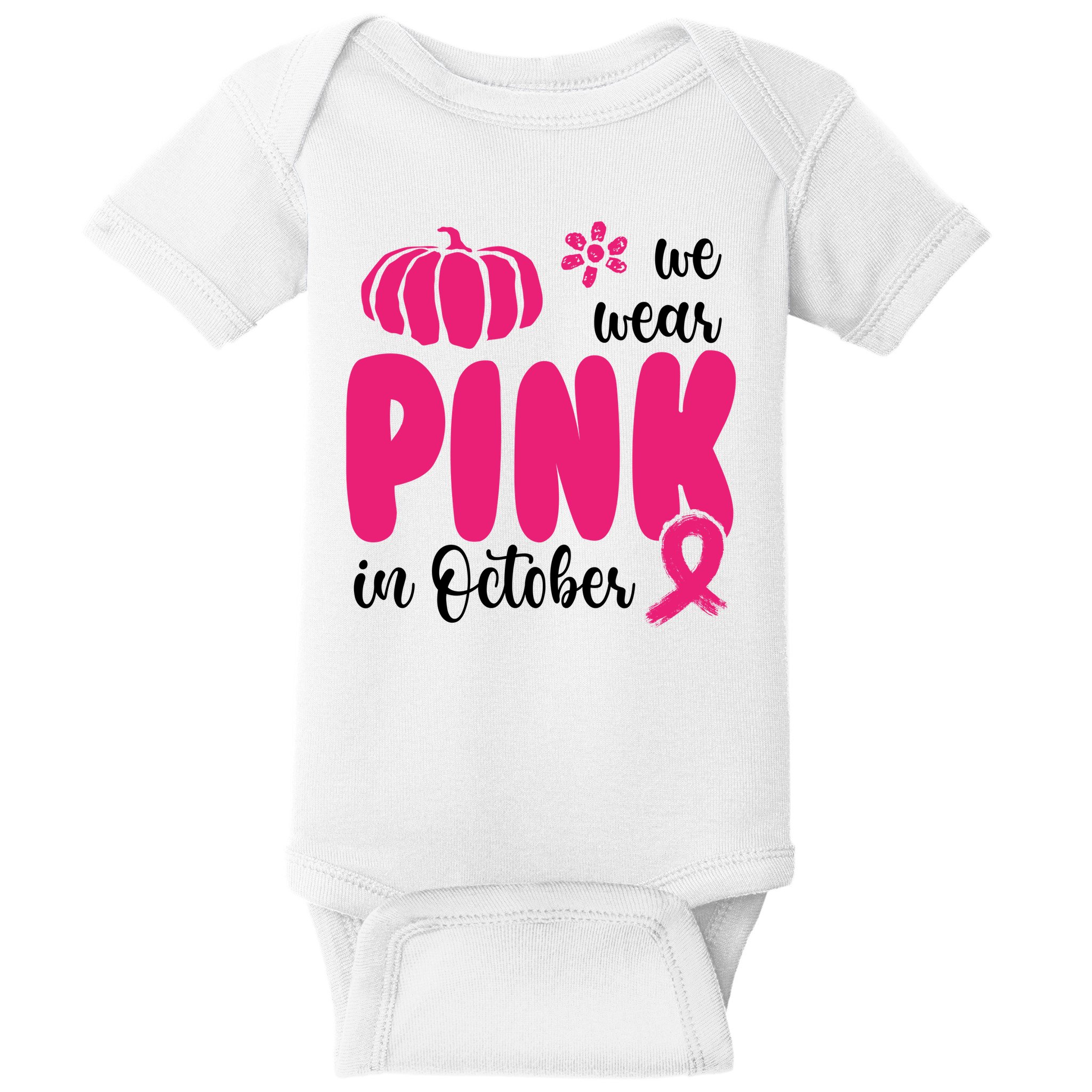 We Wear Pink In October Pumpkin Ribbon Baby Bodysuit