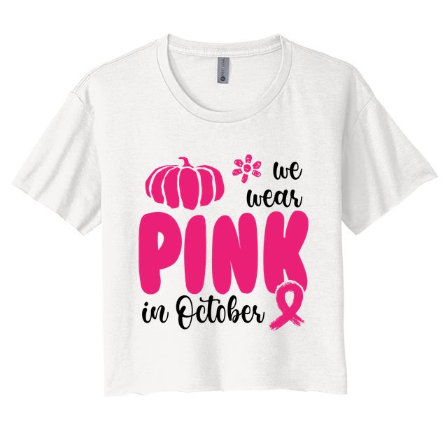 We Wear Pink In October Pumpkin Ribbon Crop Top