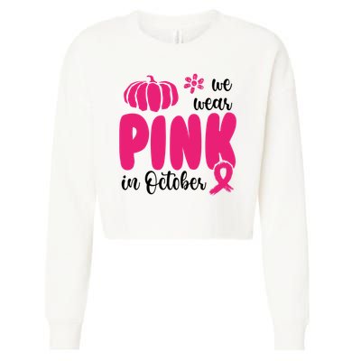 We Wear Pink In October Pumpkin Ribbon Cropped Pullover Crew