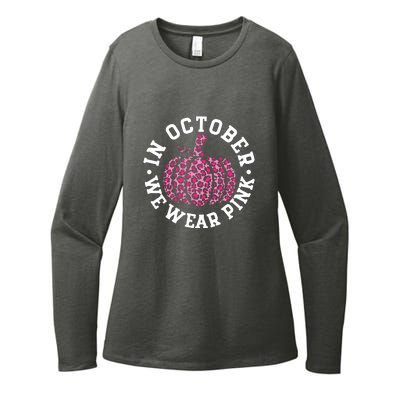 We Wear Pink In October Breast Cancer Awareness Pumpkin Leopard Gift Womens CVC Long Sleeve Shirt