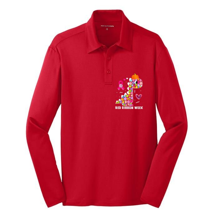 We Wear Red Ribbon Week Awareness Red Ribbon Week  Silk Touch Performance Long Sleeve Polo