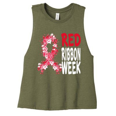 We Wear Red For Red Ribbon Week Awareness Women's Racerback Cropped Tank