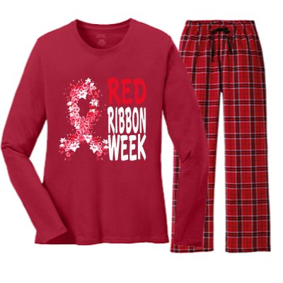 We Wear Red For Red Ribbon Week Awareness Women's Long Sleeve Flannel Pajama Set 