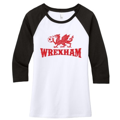 Wrexham Wales Red Dragons Soccer Futbol Women's Tri-Blend 3/4-Sleeve Raglan Shirt