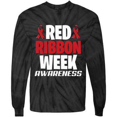 We Wear Red For Red Ribbon Week Awareness Mothers Teachers Tie-Dye Long Sleeve Shirt