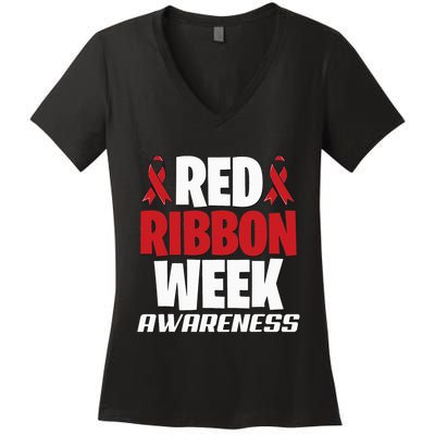 We Wear Red For Red Ribbon Week Awareness Mothers Teachers Women's V-Neck T-Shirt