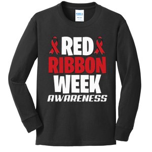 We Wear Red For Red Ribbon Week Awareness Mothers Teachers Kids Long Sleeve Shirt