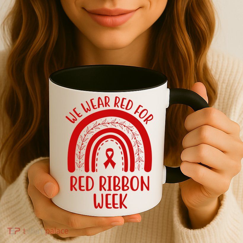 We Wear Red For Red Ribbon Week Rainbow Mug