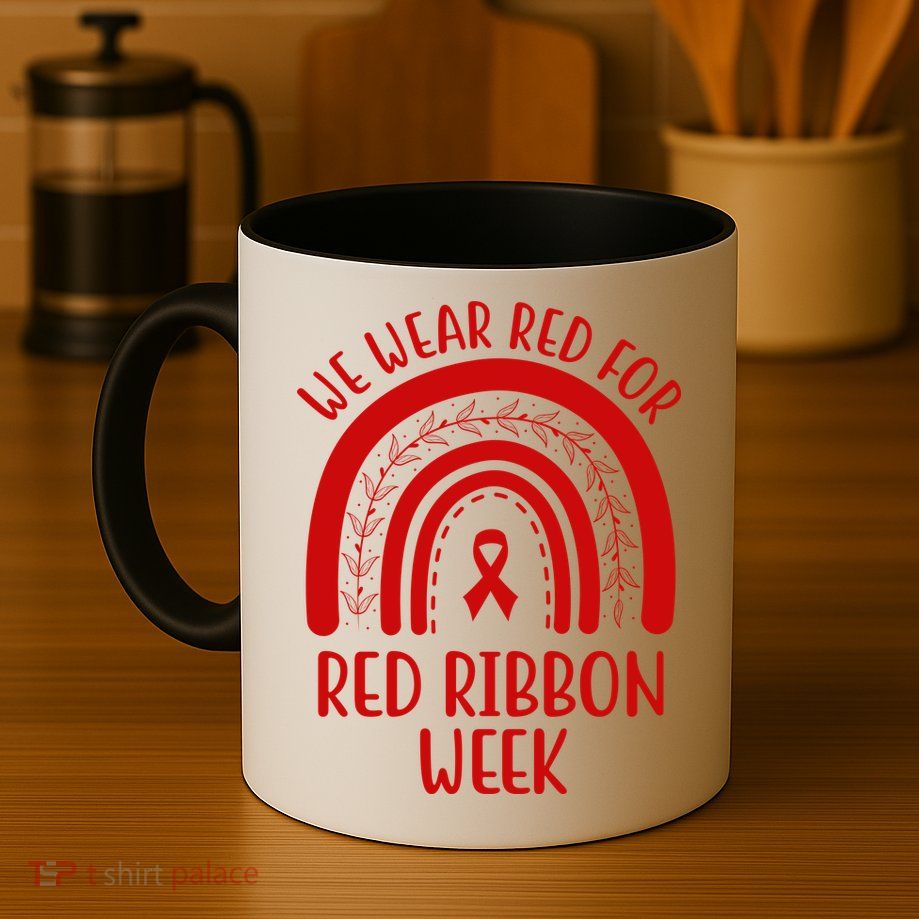 We Wear Red For Red Ribbon Week Rainbow Mug