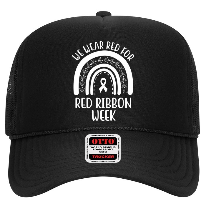 We Wear Red For Red Ribbon Week Rainbow Trucker Hat