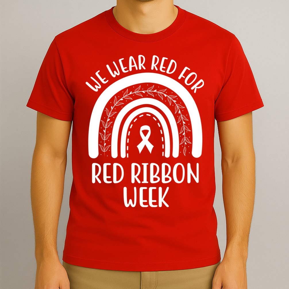We Wear Red For Red Ribbon Week Rainbow T-Shirt