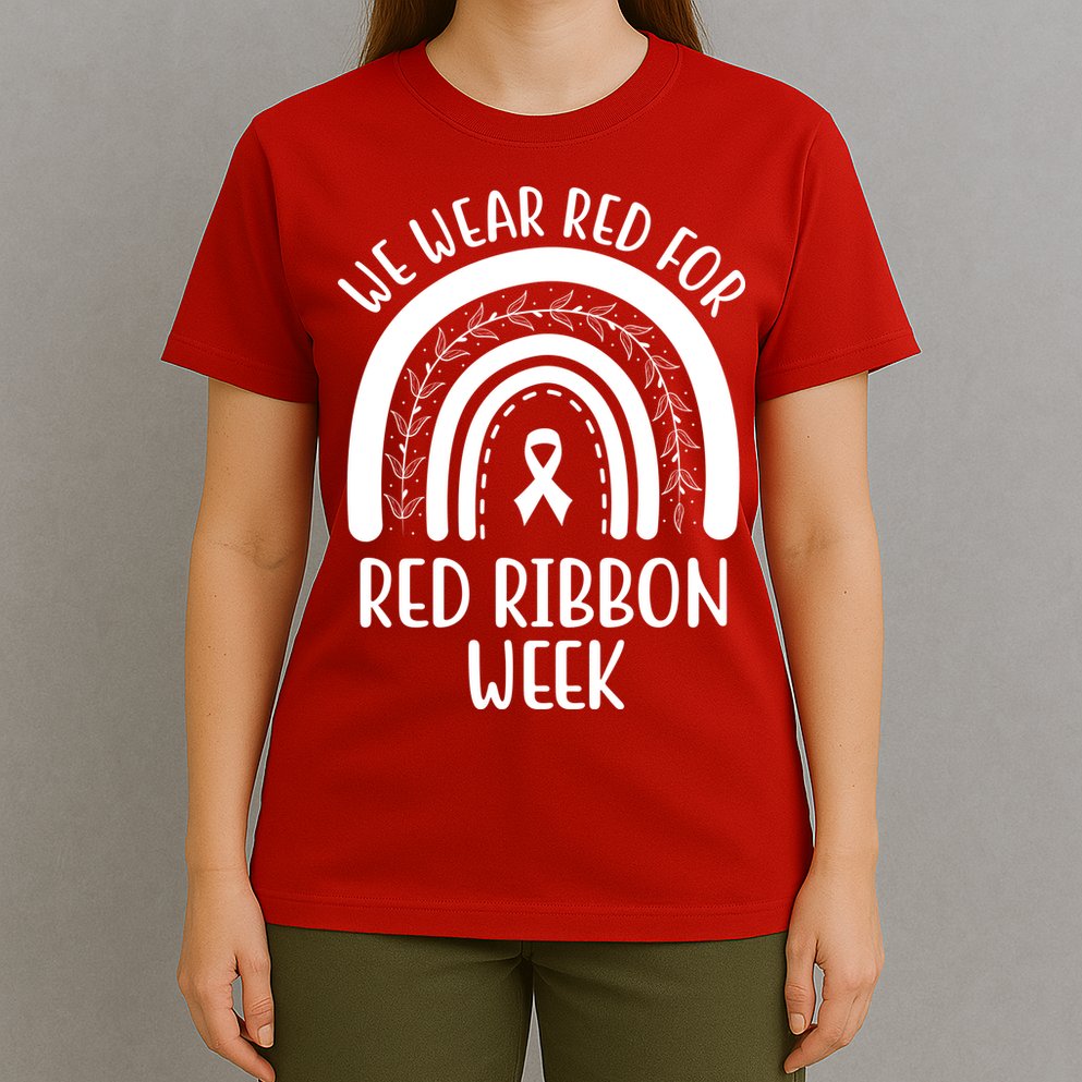 We Wear Red For Red Ribbon Week Rainbow T-Shirt
