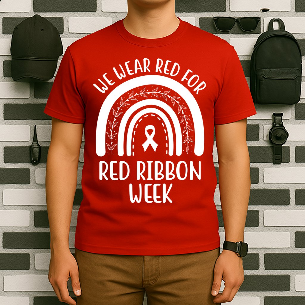 We Wear Red For Red Ribbon Week Rainbow T-Shirt