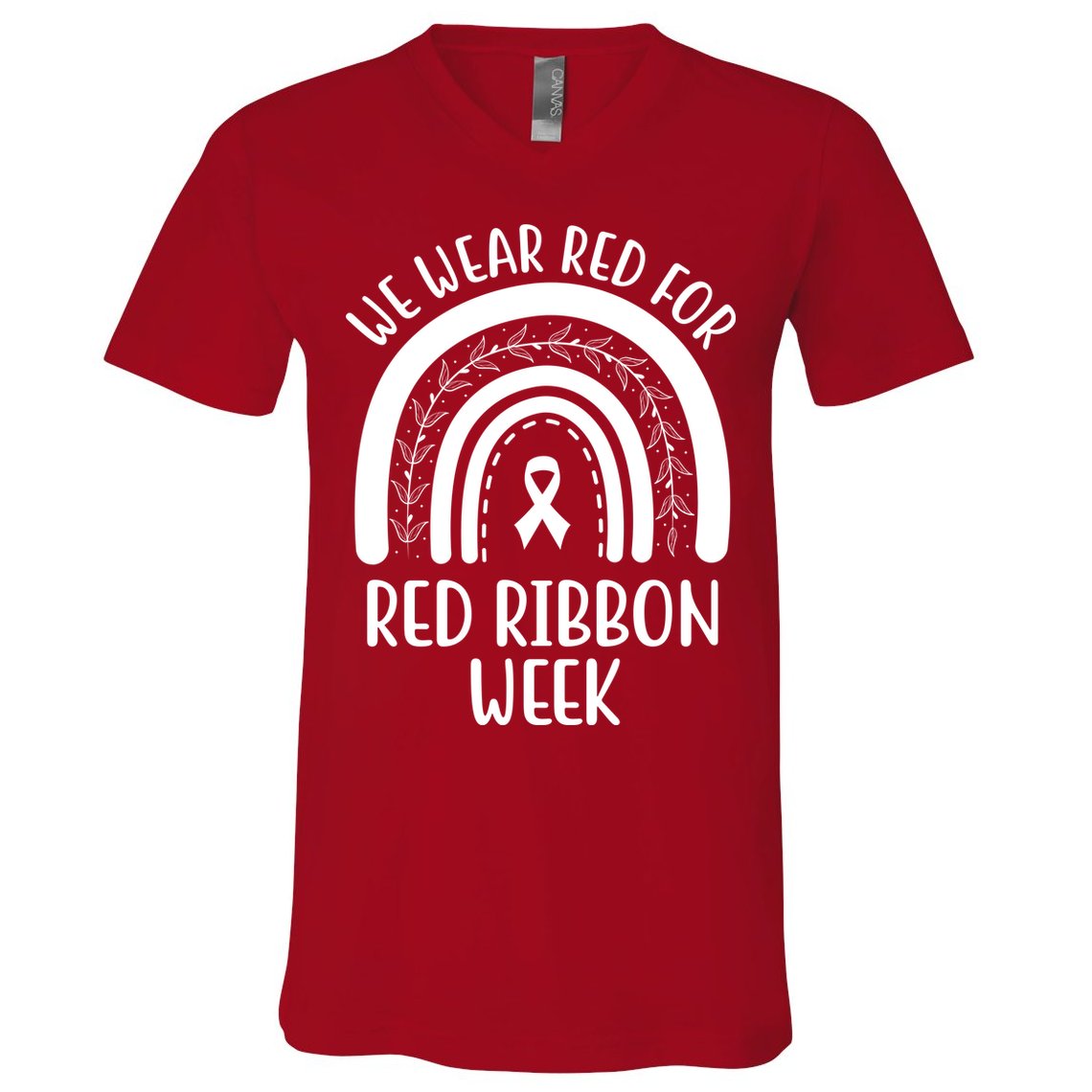 We Wear Red For Red Ribbon Week Rainbow V-Neck T-Shirt