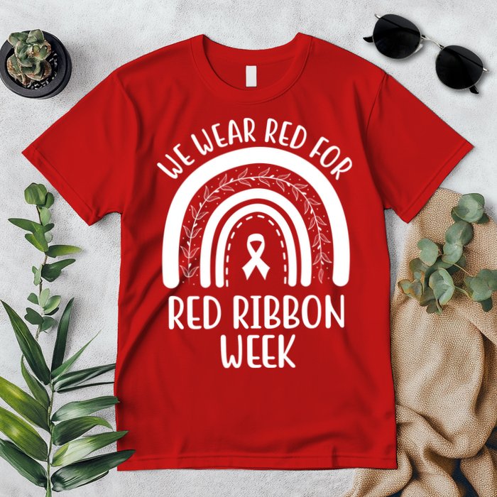 We Wear Red For Red Ribbon Week Rainbow Premium T-Shirt