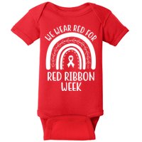 We Wear Red For Red Ribbon Week Rainbow Baby Bodysuit