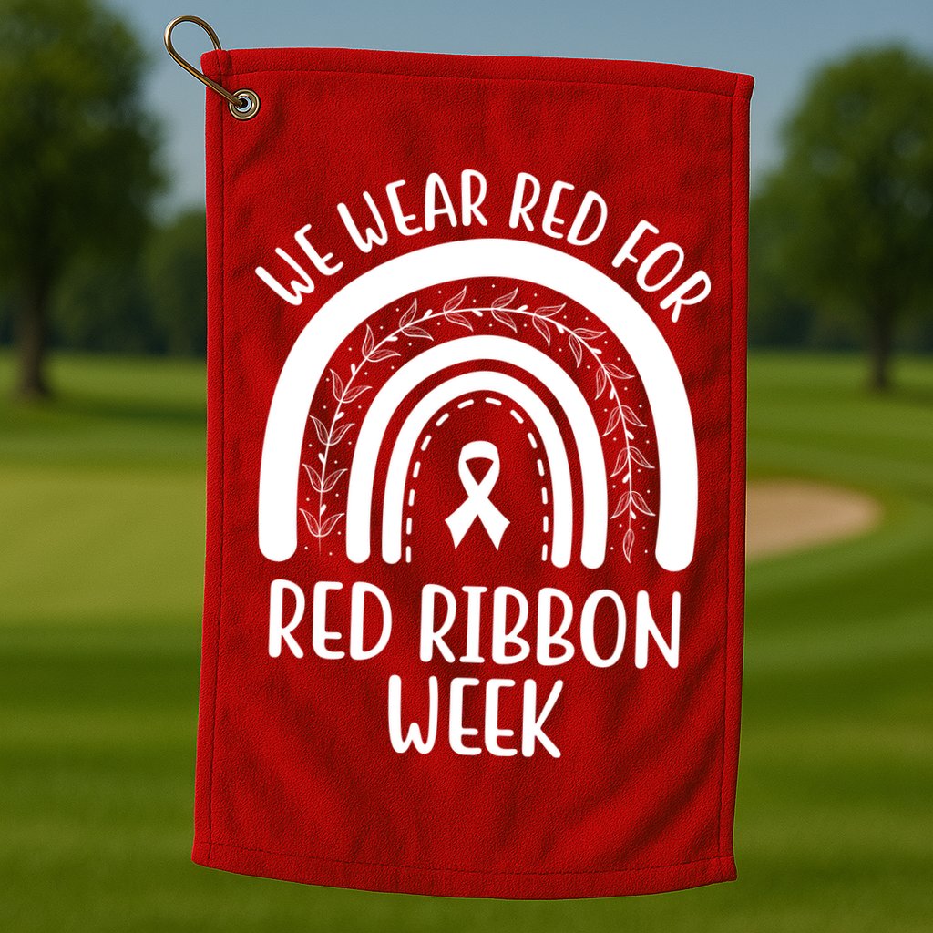 We Wear Red For Red Ribbon Week Rainbow Golf Towel