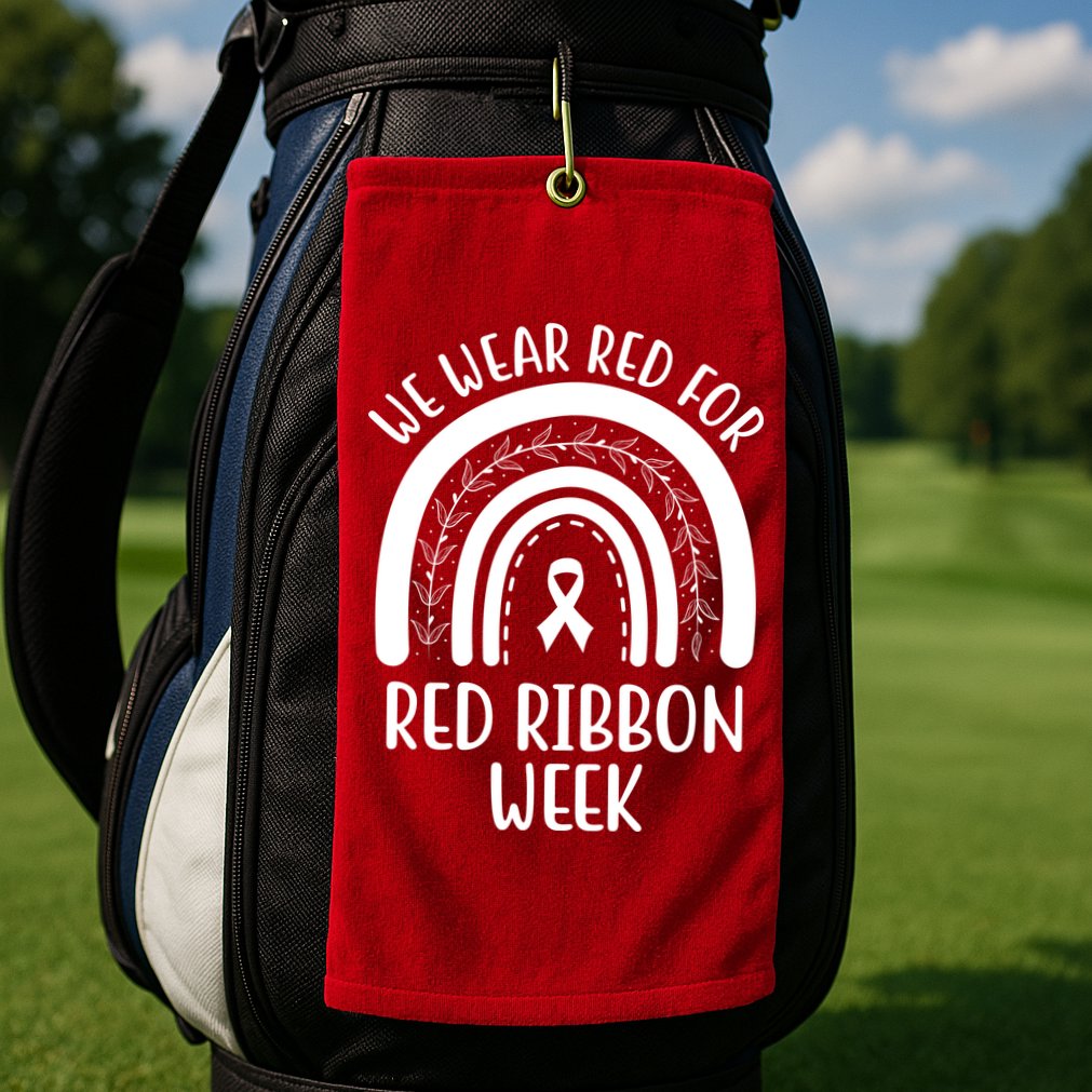 We Wear Red For Red Ribbon Week Rainbow Golf Towel