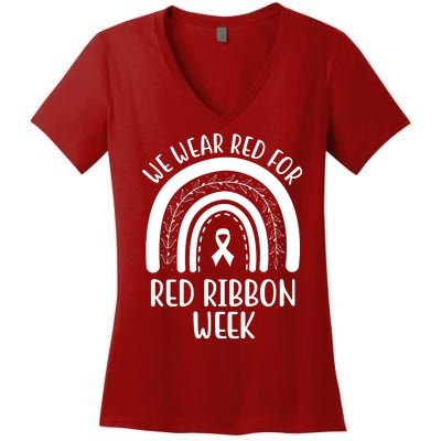 We Wear Red For Red Ribbon Week Rainbow Women's V-Neck T-Shirt