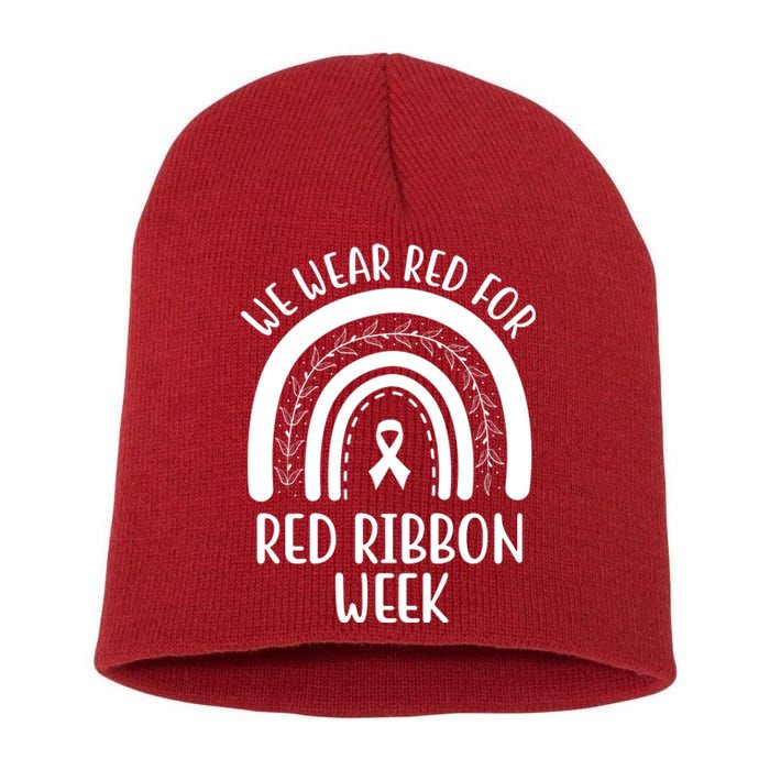 We Wear Red For Red Ribbon Week Rainbow Short Acrylic Beanie