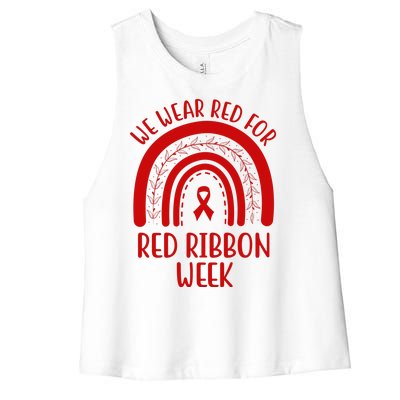 We Wear Red For Red Ribbon Week Rainbow Women's Racerback Cropped Tank