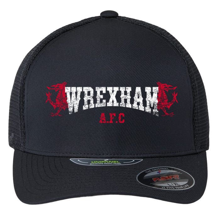 Wrexham Wales Red Dragon Retro Vintage Flexfit Unipanel Trucker Cap