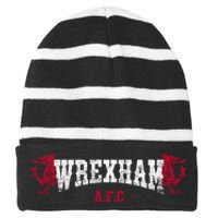 Wrexham Wales Red Dragon Retro Vintage Striped Beanie with Solid Band