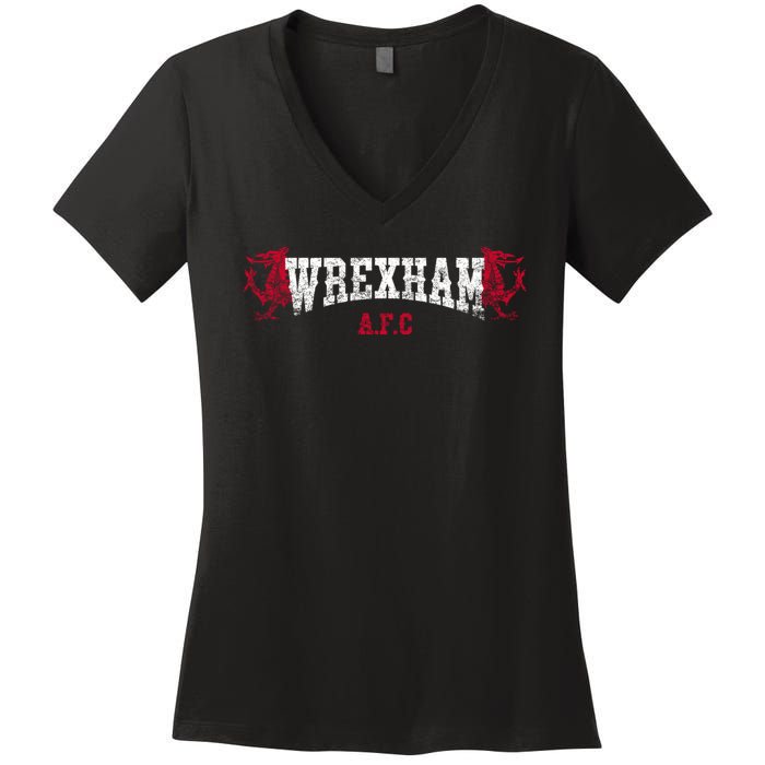 Wrexham Wales Red Dragon Retro Vintage Women's V-Neck T-Shirt