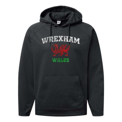 Wrexham Wales Retro Vintage Performance Fleece Hoodie