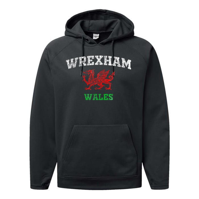 Wrexham Wales Retro Vintage Performance Fleece Hoodie