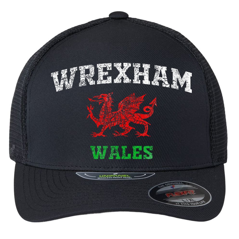 Wrexham Wales Retro Vintage Flexfit Unipanel Trucker Cap