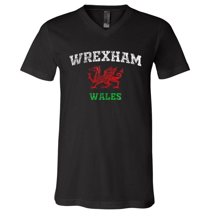 Wrexham Wales Retro Vintage V-Neck T-Shirt