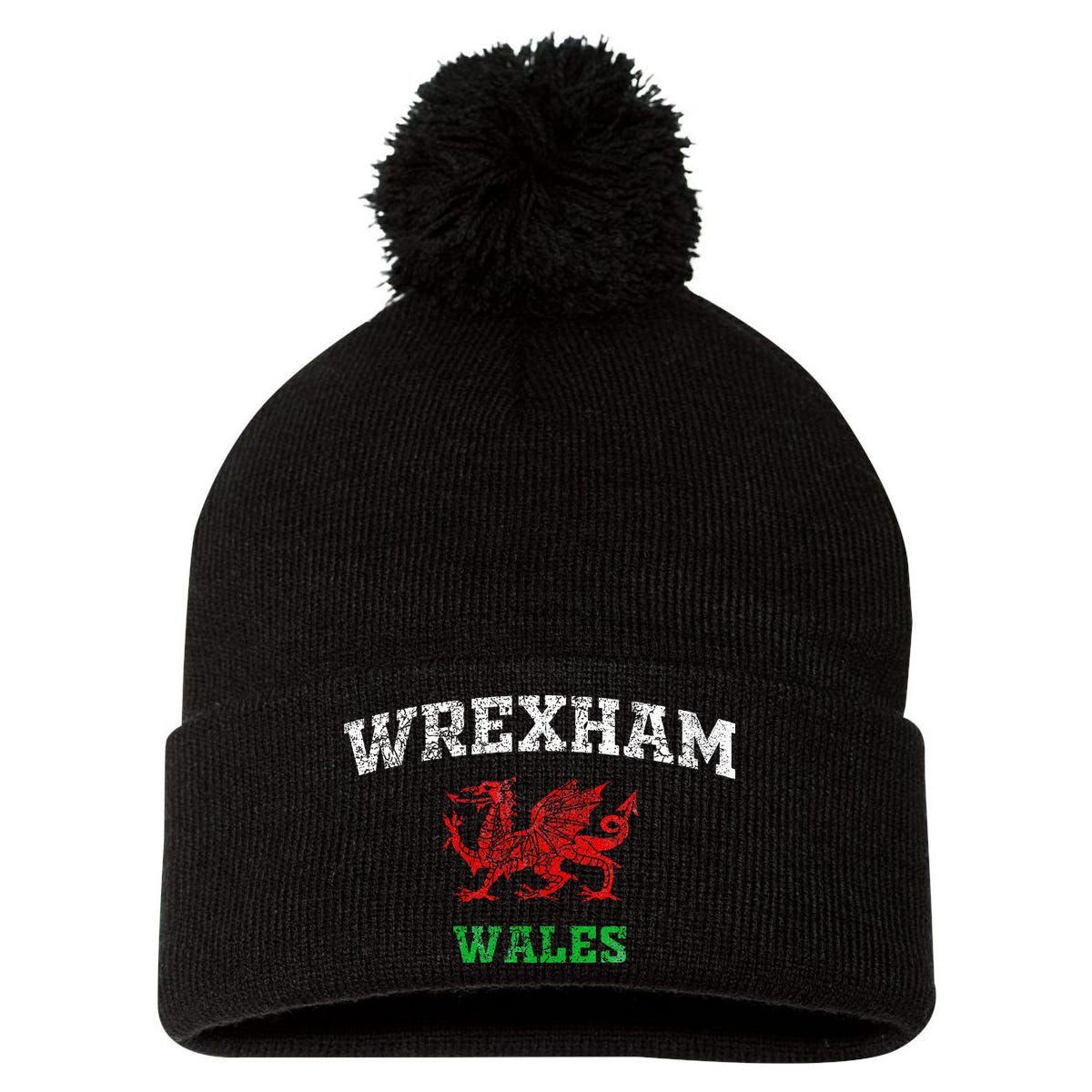 Wrexham Wales Retro Vintage Pom Pom 12in Knit Beanie