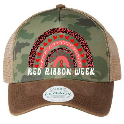 We Wear Red For Red Ribbon Week Awareness Leoopard Rainbow Legacy Tie Dye Trucker Hat