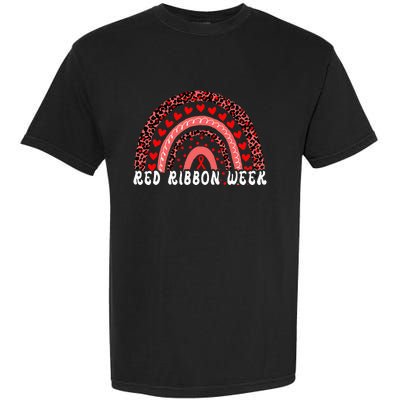 We Wear Red For Red Ribbon Week Awareness Leoopard Rainbow Garment-Dyed Heavyweight T-Shirt